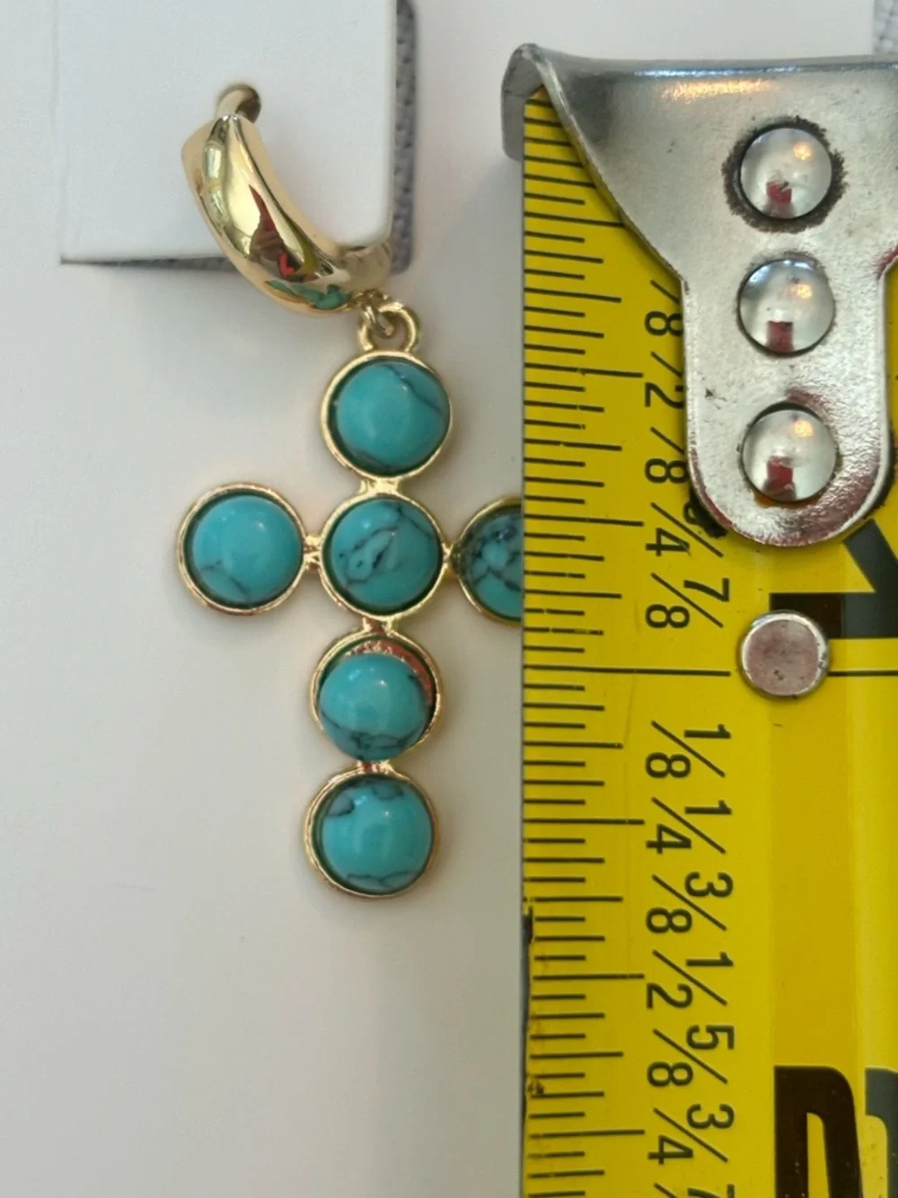Gold Cross Drop Earrings with Turquoise Stones - Women's Fashion Jewelry
